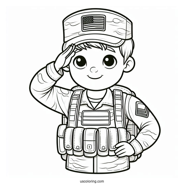 Cute American Soldier Coloring Page Saluting For Preschoolers