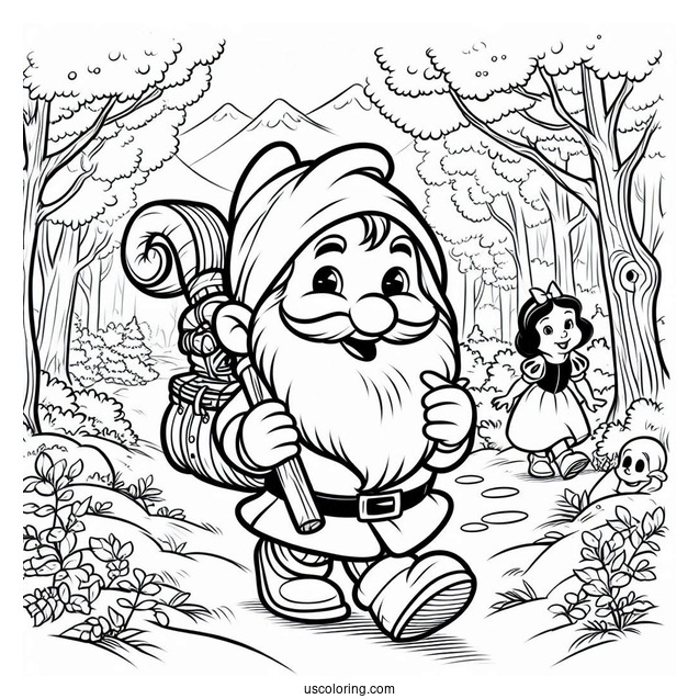 Snow White Coloring Pages Of Doc Dwarf Strolling In The Forest For Kids
