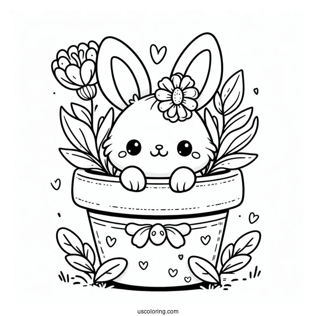 Hoppy Easter Bunny Coloring Page Inside Flower Pot