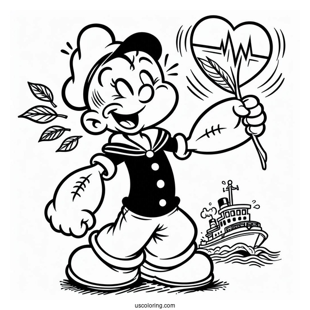 Popeye Coloring Page Of Olive Oyl With Heart Beating