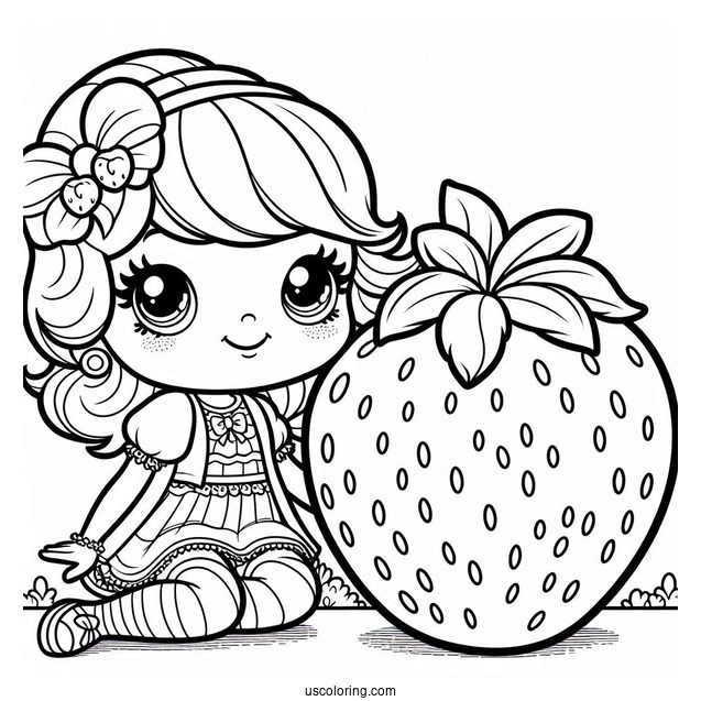 Strawberry Shortcake Coloring Page Holding Giant Strawberry