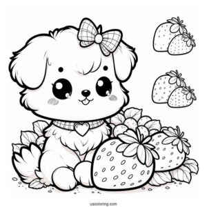 Cute Chibi Dog On Strawberry Coloring Page