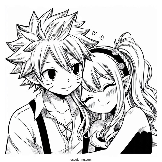 Manga Coloring Page Of Cute Fairy Tail Natsu And Lucy Cuddling