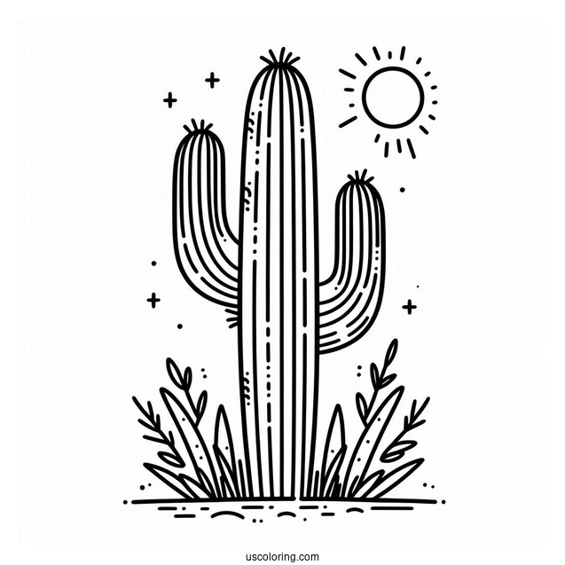 Simple Outline Of a Saguaro Cactus To Color