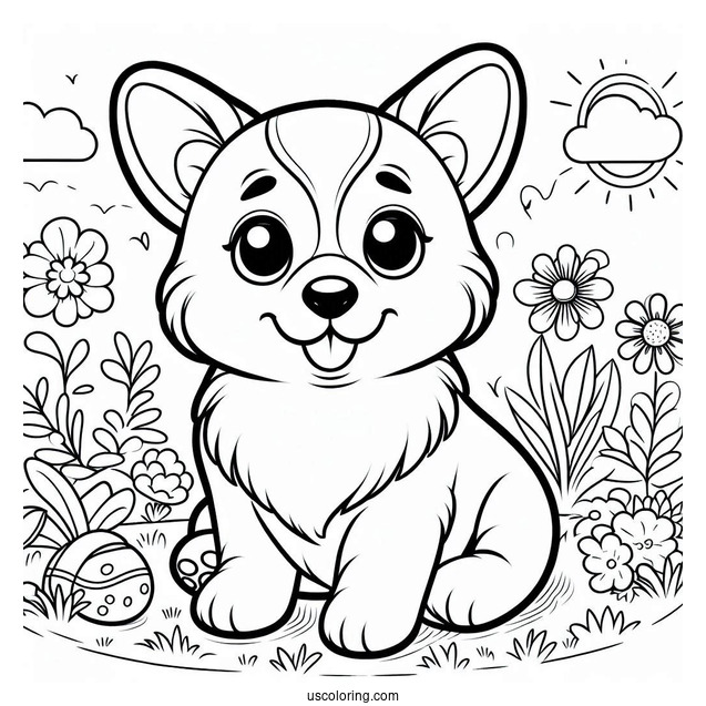 Cute Corgi Coloring Sheet For Preschoolers