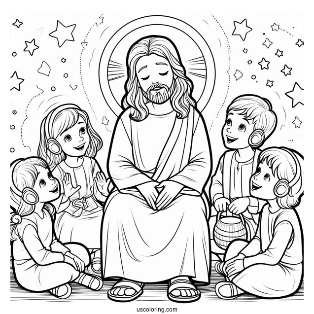 Boys And Girls Listening To Jesus Coloring Page