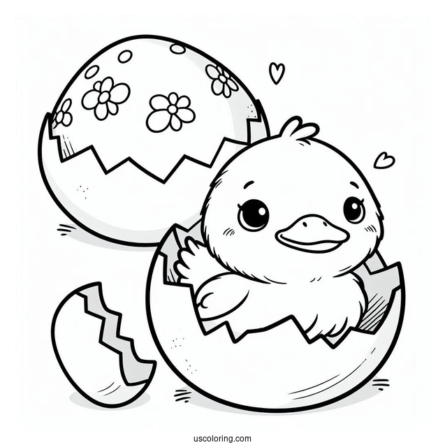 Cute Duckling in an Eggshell Coloring Sheet For Kids