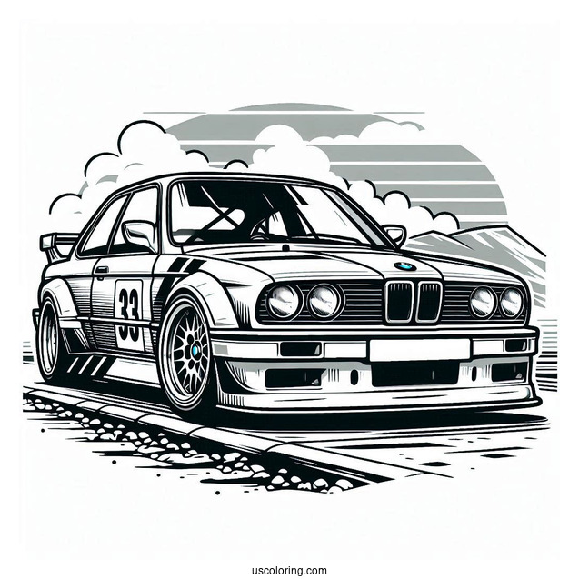 BMW Race Car With Big Spoiler To Color