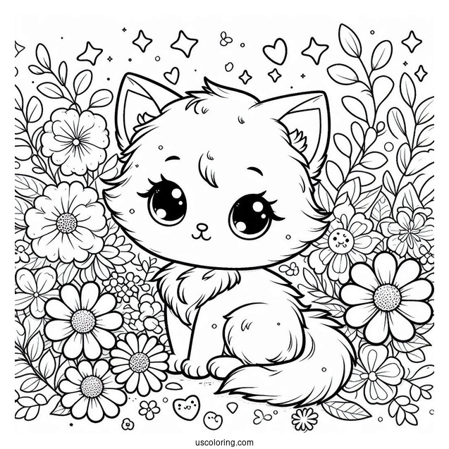 Chibi Kitten Among Flowers