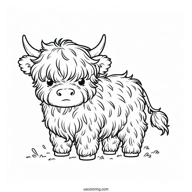 Fluffy Highland Cow Coloring Sheet For Kids