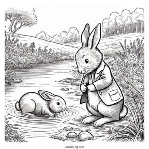 Peter Rabbit Coloring Page In A Swamp With Benjamin Bunny