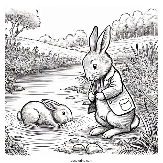 Peter Rabbit Coloring Page In A Swamp With Benjamin Bunny