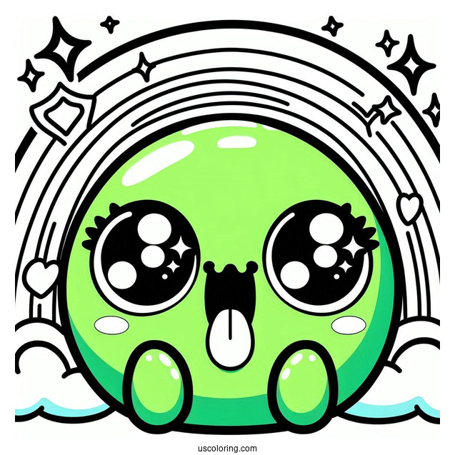 Green Rainbow Friends Coloring Page With Sparkling Eyes And Tongue Out