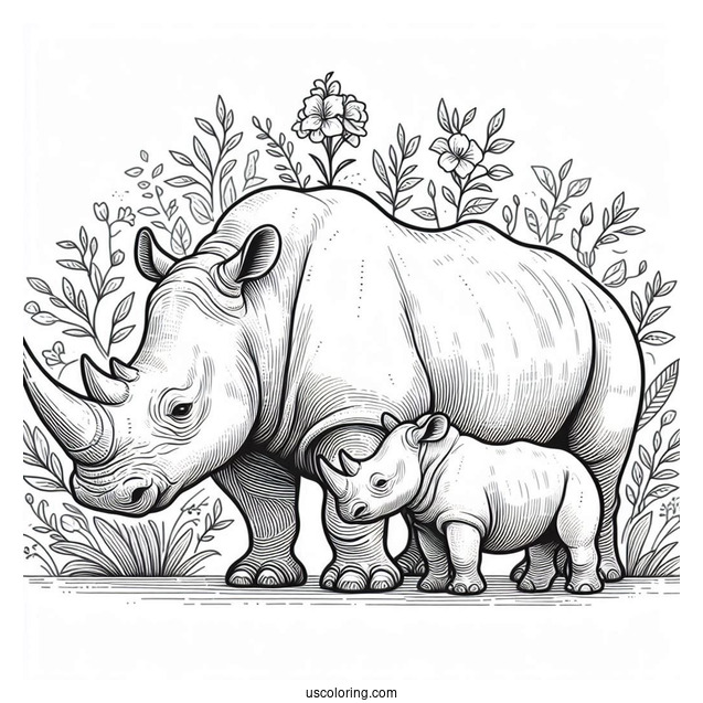 Mother And Baby Rhino Coloring Picture
