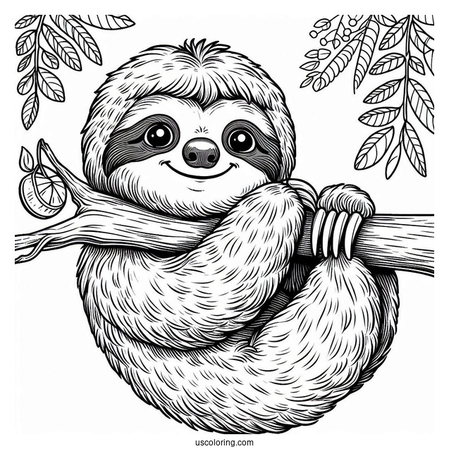 Adult Sloth Smiling And Hanging From Tree