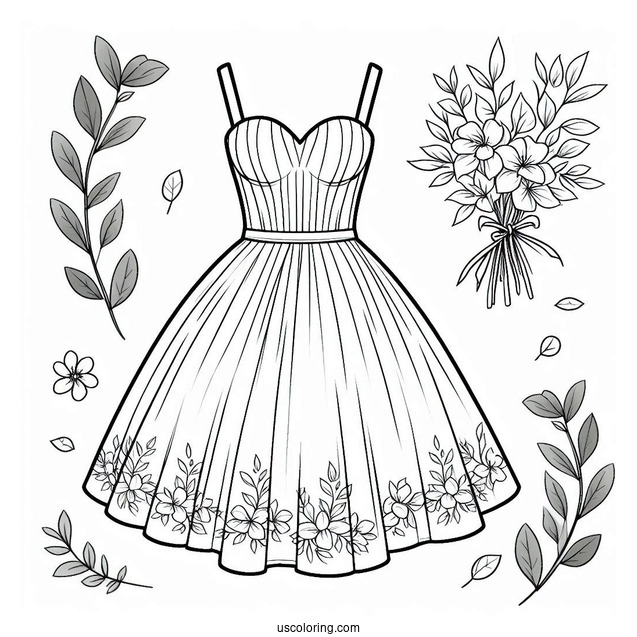 Dress Coloring Page Of Sweetheart Neckline And A Line Skirt