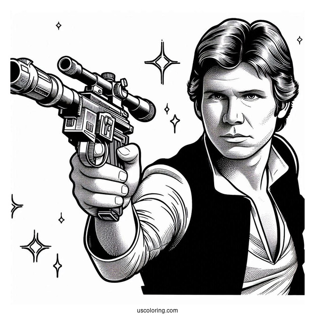 Han Solo Shooting Blaster Pistol Coloring Sheet