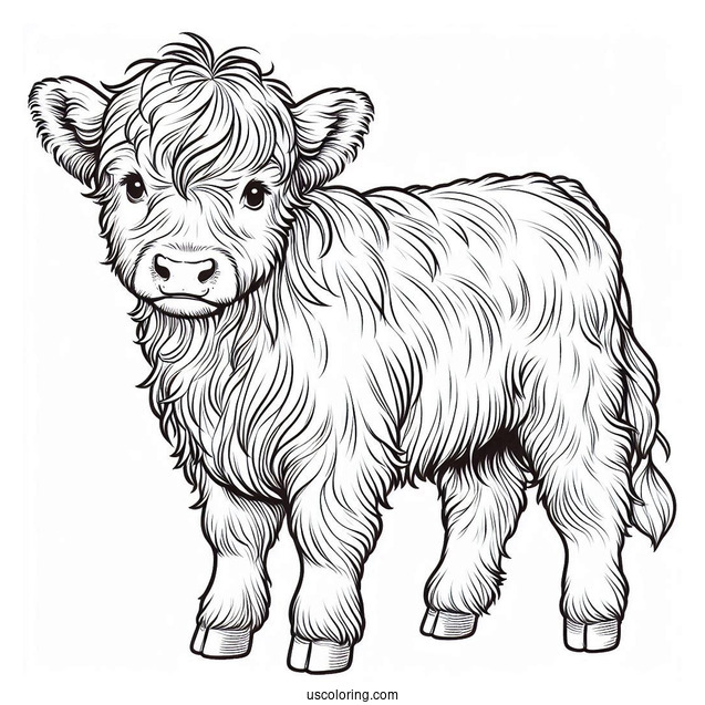 Fluffy Highland Cow Coloring Sheet For Kids