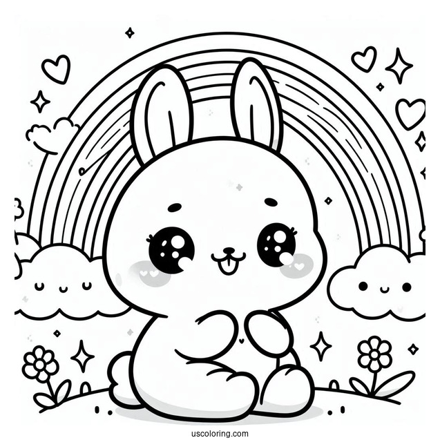 Super Cute Baby Rabbit With Big Teeth And Rainbow