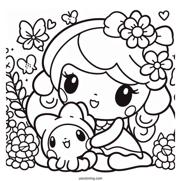 My Melody Coloring Page With Best Friend Flat
