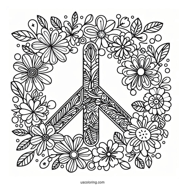 Peace Coloring Page Symbol Made Up Of Different Flowers