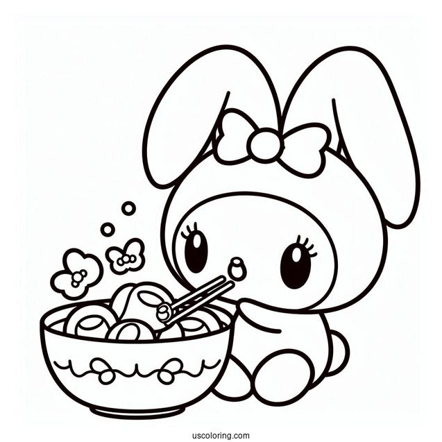 My Melody Coloring Page Feeding Zou Chips