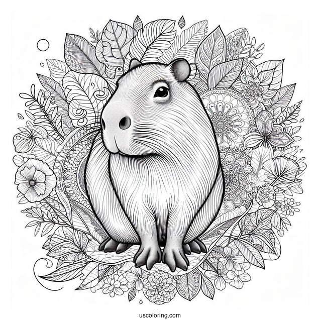 Realistic Capybara Coloring Page Inside Mandala