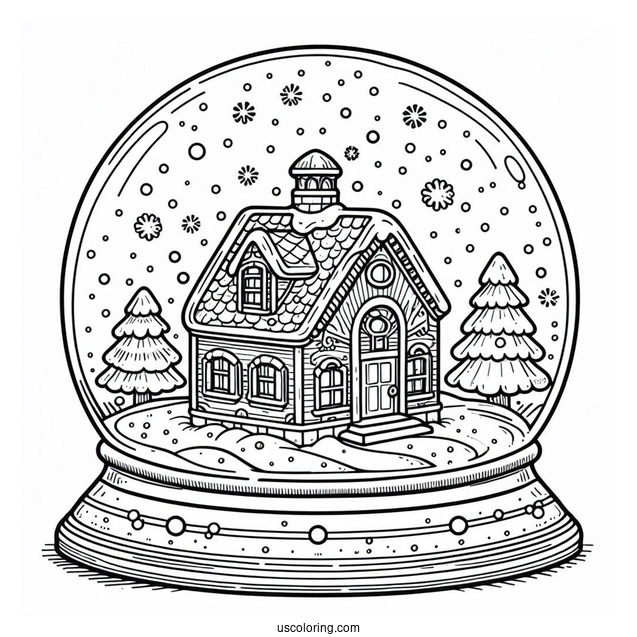 Gingerbread House Snow Globe Coloring Page For Kids