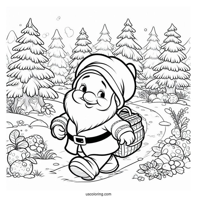 Snow White Coloring Pages Of Doc Dwarf Strolling In The Forest For Kids