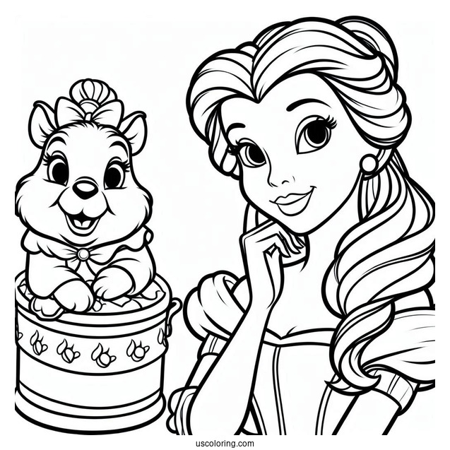 Princess Belle With Mrs Potts And Chip Coloring Page