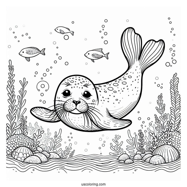 Seal Coloring Page Diving In The Water