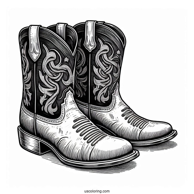 Realistic Pair Of Cowboy Boots Coloring Page