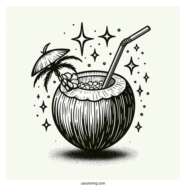 Sparkling Coconut Coloring Page Drink For Kids