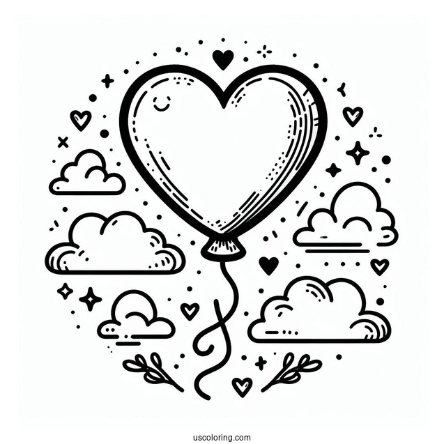 Valentines Day Love Heart Balloon To Color