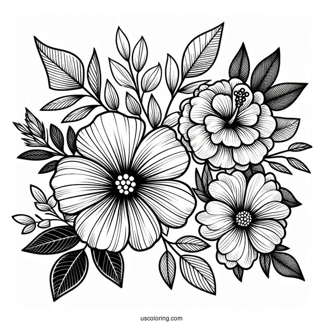 Flower Coloring Pages Of Hibiscus, Daisy, And Dahlias
