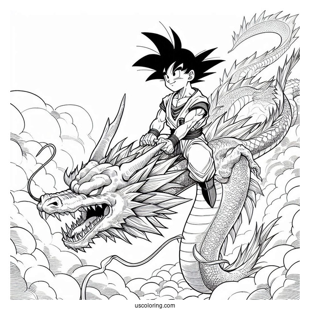 Manga Coloring Page Of Dragon Ball Z Goku Riding Dragon