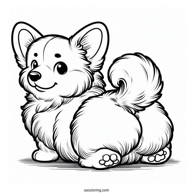 Fluffy Corgi Coloring Page Butt For Preschoolers