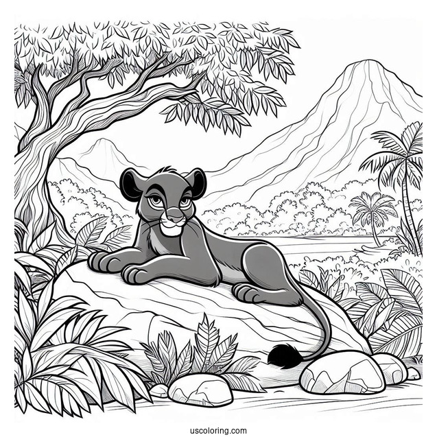 Jungle Book Coloring Page Of Bagheera Resting On Rock