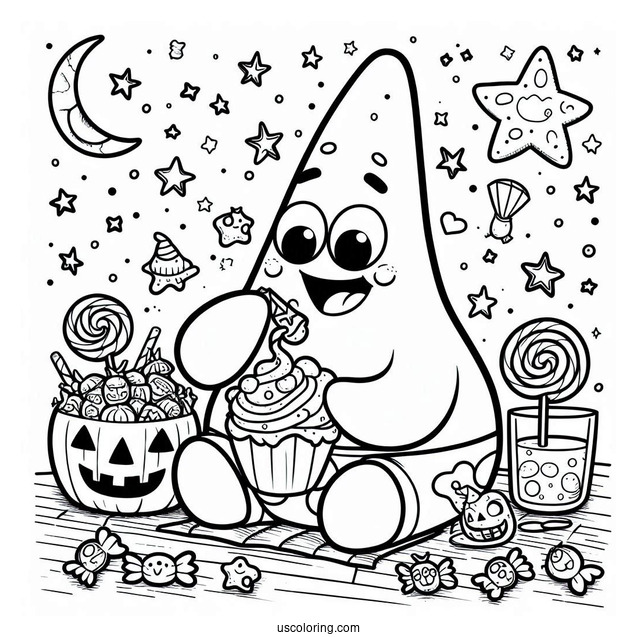 Patrick Star Coloring Page Eating Candies On Halloween