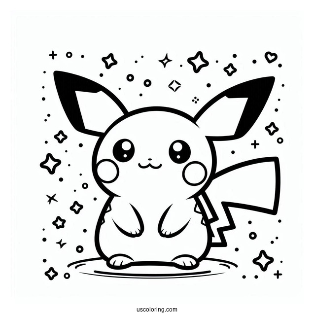 Simple Outline Of Pichu Coloring In For Preschoolers