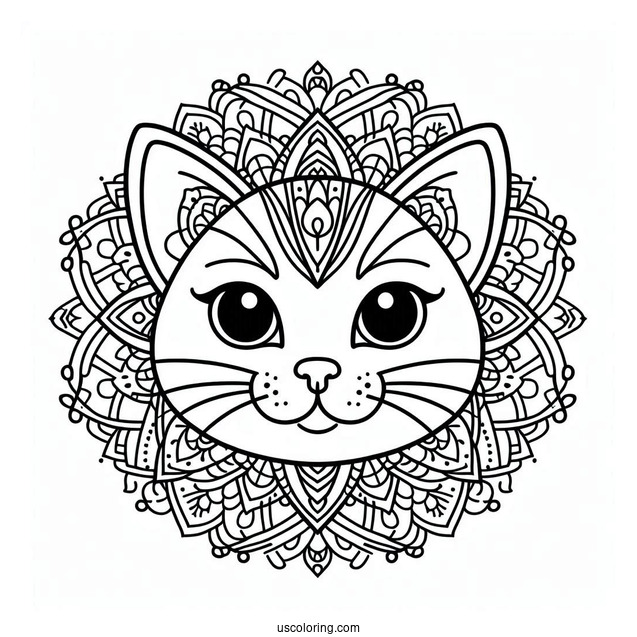 Cat Face Mandala Coloring In