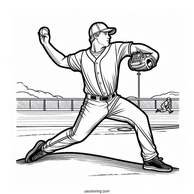 Coloring Page Of Pitcher Throwing a Baseball