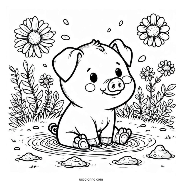 Happy Pig Sitting In Mud
