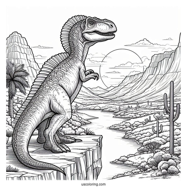 Spinosaurus Coloring Page Standing On The Edge Of A Cliff