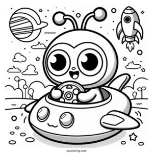Pororo Coloring Page And Loopy Controlling Spaceship