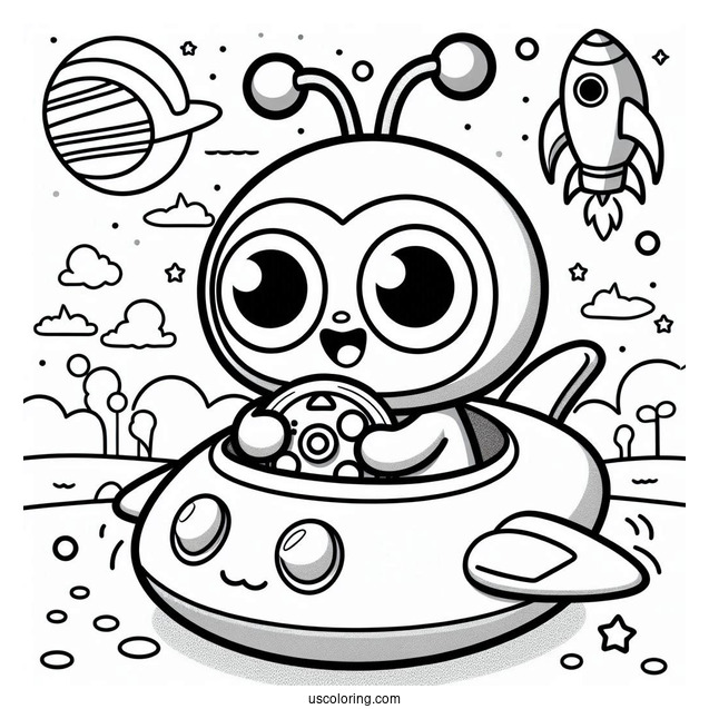 Pororo Coloring Page And Loopy Controlling Spaceship