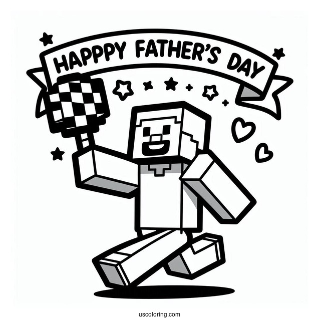 Minecraft Steve Running With Happy Father's Day Coloring Page Of Sign