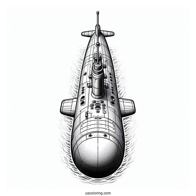 Top View Of Detailed Submarine Coloring Page