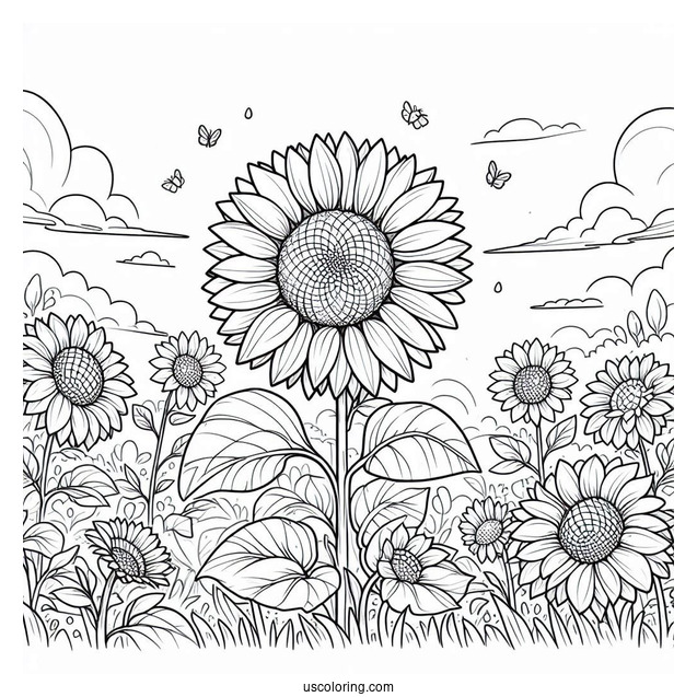 Sunflowers In Field To Color