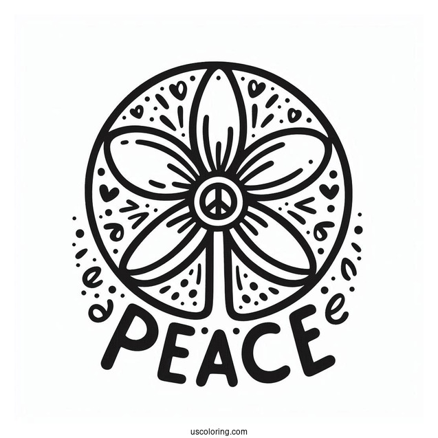 Peace Coloring Page Of Simple Flower Power Words